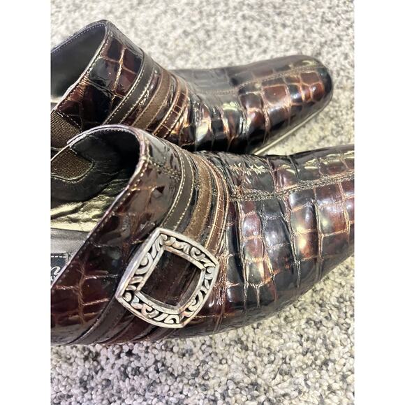 Brighton Tudor Heels Size 7.5 Brown Croc Embossed Slip-On Mules Made in Italy - Picture 4 of 10